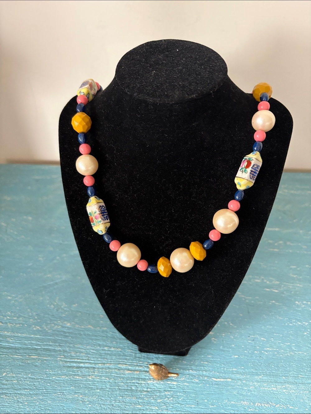 Vintage 1950s cloisonné and bead 30 inch necklace